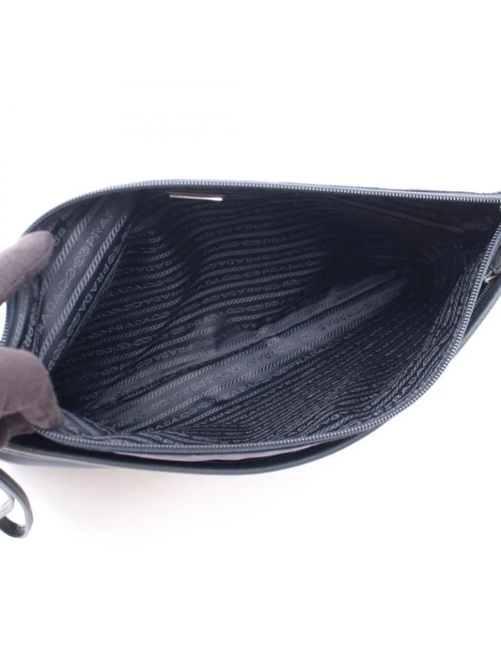 Prada Clutch Tessuto Saffiano Navy Nylon Leather Triangle Logo
